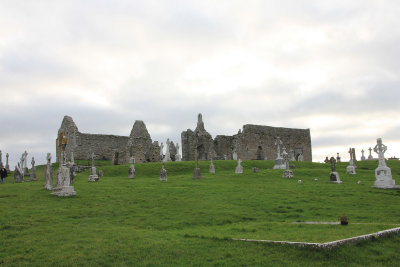 Clonmacnoise Cemetery with the Cathedral in the background.