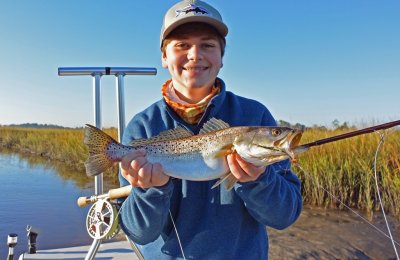 14 Yr. old Ethan O. from North Carolina with his 1st Salt water fish caught on fly!
