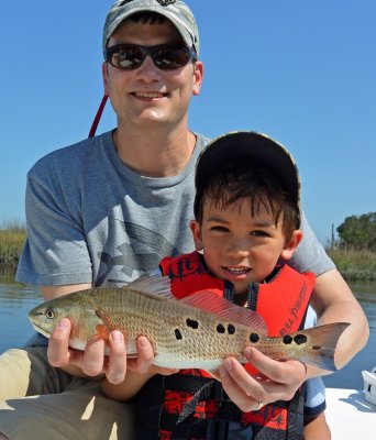 Noah and his 4 year old son Finn from Mass. with his 1st Redfish