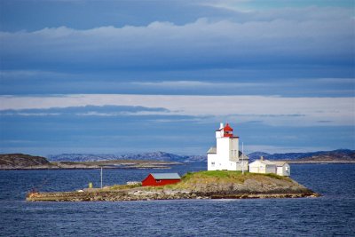Shipping along the Hitra island channel. The Terningen lighthouse
