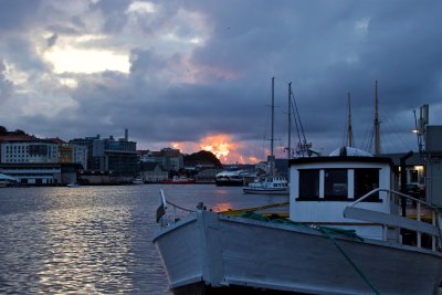 Bergen. Sunset on the harbour