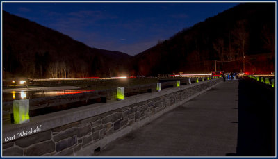 Luminaries placed on dam walkway