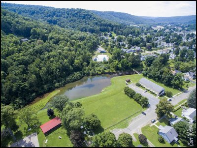 A drone's eye view of a section of County Seat, Coudersport.