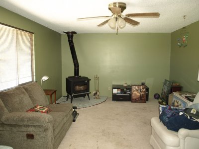 Family room with new wood stove