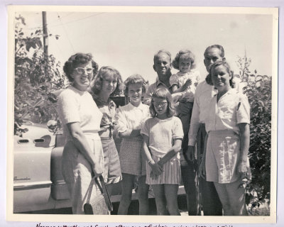 Myrtle, Clare, Edie, my Mom, Norman holding Ruthie, Clarence and Millie