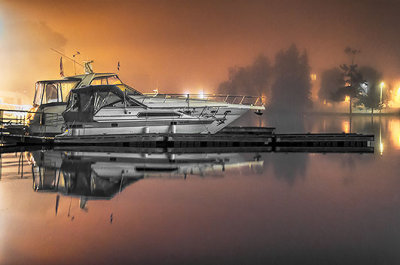 Docked Boats On A Foggy Night 36352-7