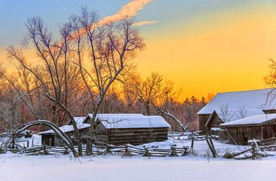 Rustic Farm In Winter Sunrise 42252