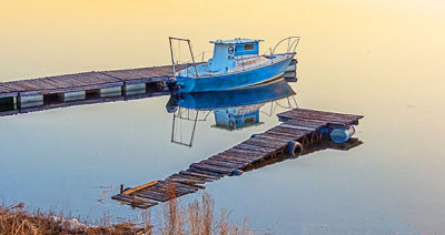 Little Blue Boat At Sunrise P1110630-2