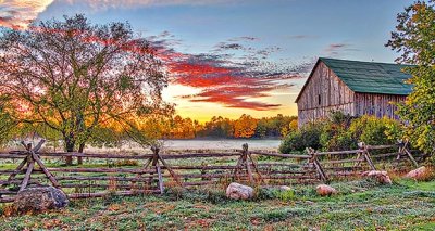 Fence & Barn At Sunrise P1140136-8