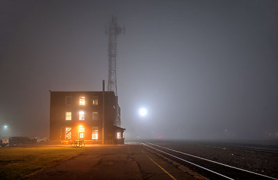 Foggy Night At The CPR Rail Yard Office Building P1150529-31