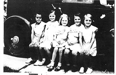 Betty Hall far right; Patty Gray far left