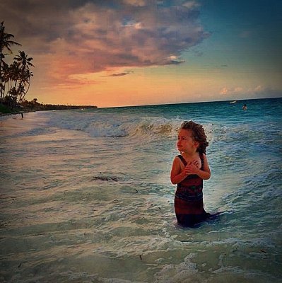 Sadie on New Year's Eve in Indian Ocean along Zanzibar beach