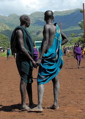 Surma men the cloth being their only garment;  south-western Ethiopia.