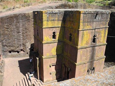 Lalibelas most famous rock-hewn church Bet Giyorgis (St Georges church). Ethiopia.