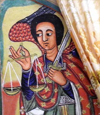 Painting of the archangel Michael in Azwa Mariam monastery, Zeghie Peninsula, Tana Lake. Ethiopia.