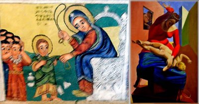 A painting in Azwa Mariam monastery,  Ethiopia,  resembles M. Ernsts: The Virgin Spanking the Christ Child before 3 Witnesses
