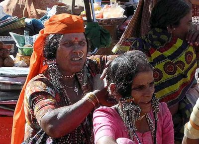 Banjara women outside Yellamma temple, Saundatti, Karnataka, India