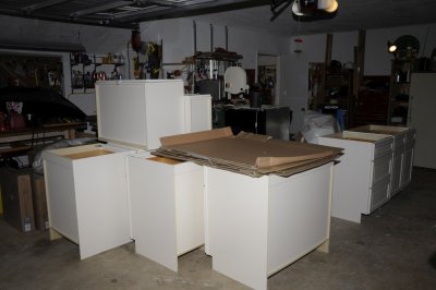 New Cabinets waiting in the garage