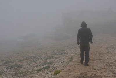 Eric walking in the mist of Nemrut Dagi