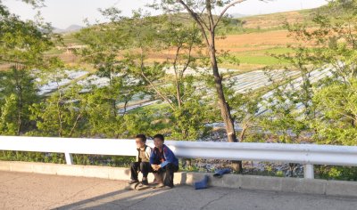 kids on side of road