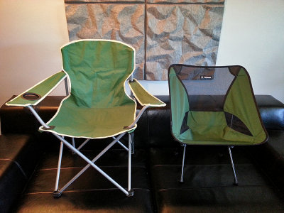 Helinox chair one, compared to a normal camping chair.