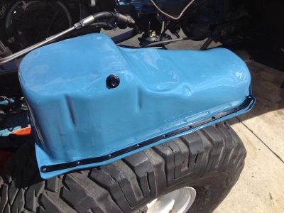 Oil pan dents pounded out and painted