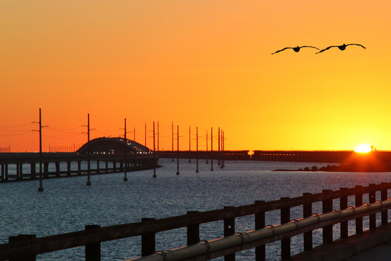 Sunset on New and Old Seven Mile Bridge