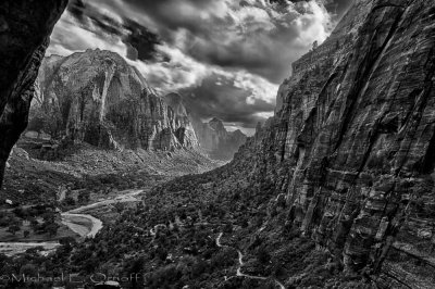 Red Arch Mountain and Zion Canyon (Rendered In Black & White)