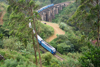 Nine-arch Bridge with blue train