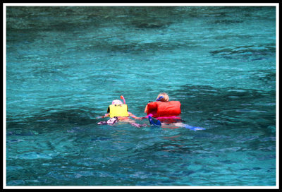 Lynn and Carys Swimming in the Blue Lagoon