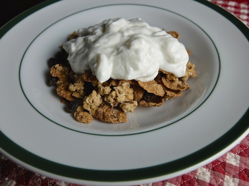 Yogurt on Raisin Bran