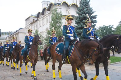 Kremlin calvary guards.克里姆林宫骑兵