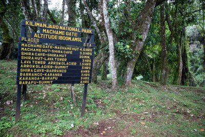 Sign with timings at Machame gate.