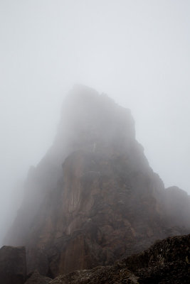 Lava tower shrouded in fog.  15000ft altitude at this point.