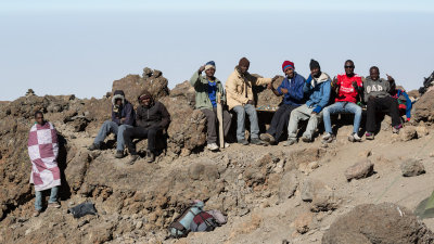 Our porters chilling while we rested after the summit climb.