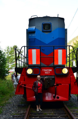 Posing at the backt of the train