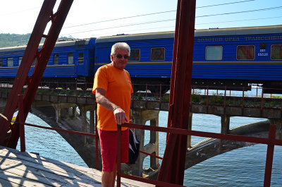 Dave in front of the train at Lake Baikal