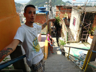 Our tourist guide walking us down the steps through the favela