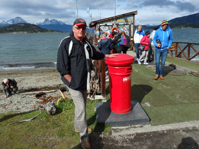 Dave standing in front of the most southerley post office in the world