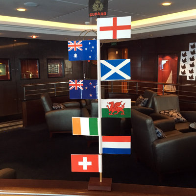 Flags depicting the nationalities of the guests attending the party