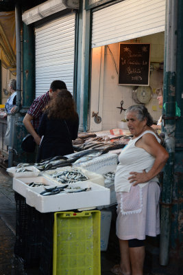 fish seller Bolhao market Porto Portugal
