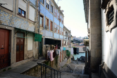 Washing out to dry in the Ribeira district Porto Portugal