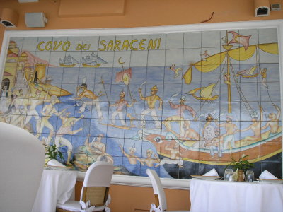 Mural of the Saracen invasion at the entrance to the town of Amalfi