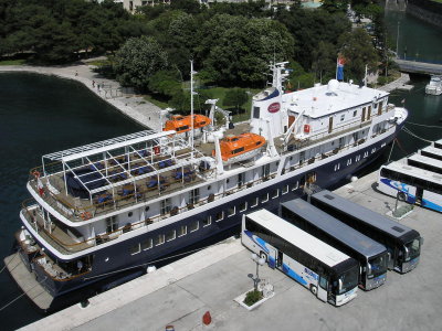 Looking down on a smaller ship