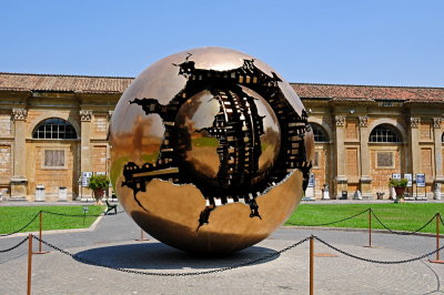 82 ROME, Vatican Museum, Pomodoro's A Sphere within a Sphere art object (1990)