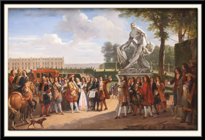 Louis XIV assistant, dans le parc de Versailles, a l'inauguration de la statue du Milion de Crotone de Puget, 1819