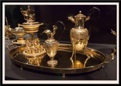 Tea tray, jam dish, coffee pot and milk jug, c1817