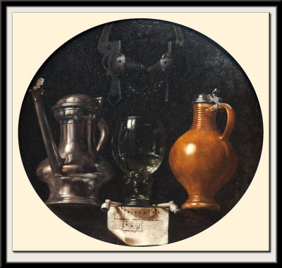 Emblematic Still Life with Flagon, Glass, Jug and Bridle, 1614