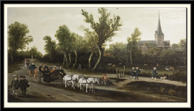 Landscape with Riders in a Carriage Passing a Church, 1623