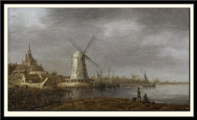 River Scene with a View of Dordrecht and a Windmill, early 1640s